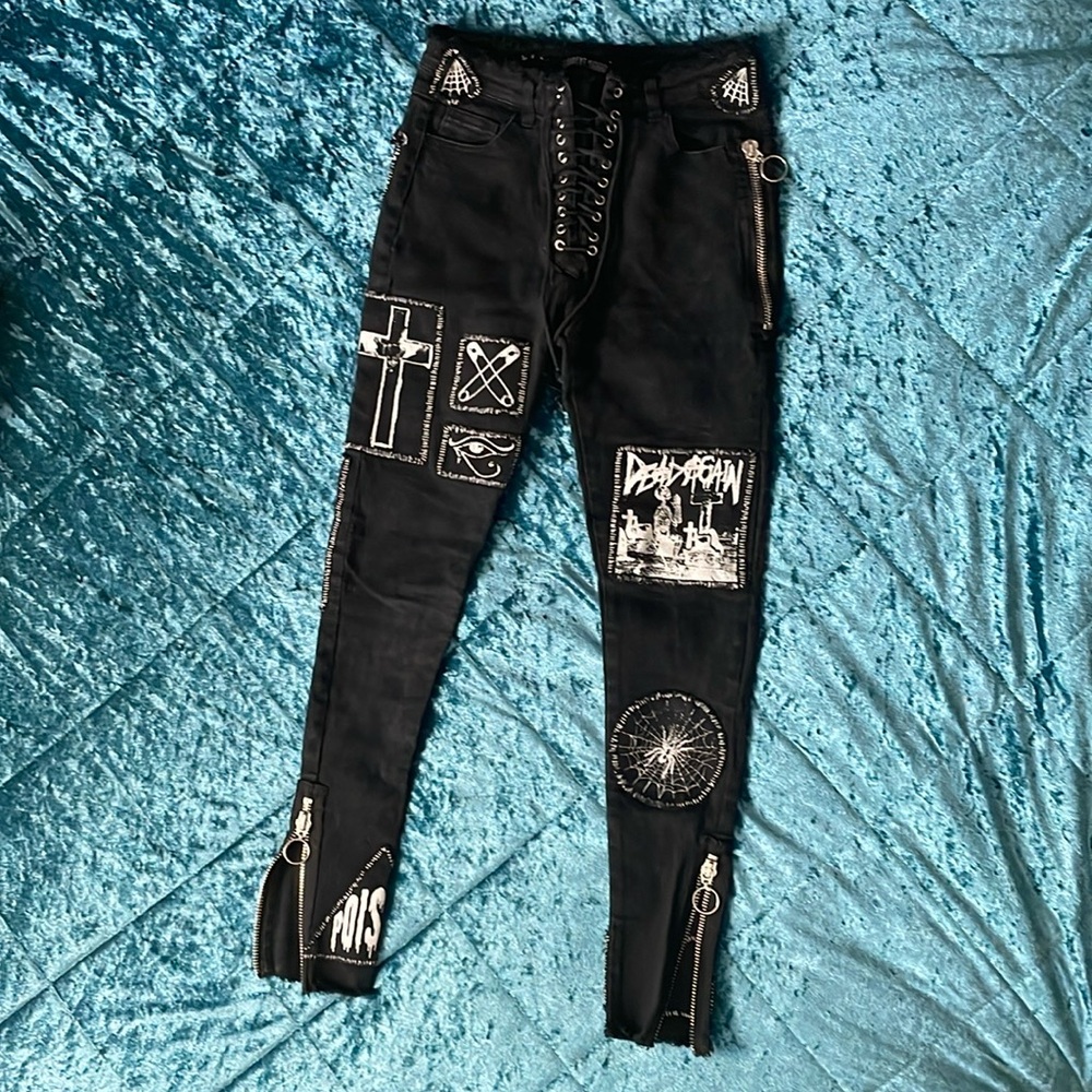 Dolls Kill x Current Mood patchwork jeans
